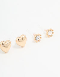 Gold Diamante Heart Stud Earrings 3-Pack - link has visual effect only