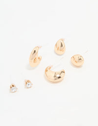 Gold Teardrop Diamante Earrings 3-Pack - link has visual effect only