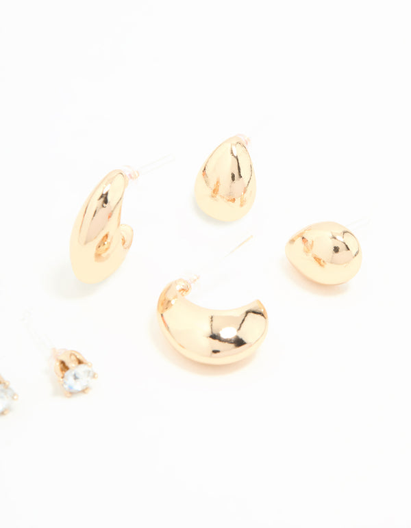 Gold Teardrop Diamante Earrings 3-Pack