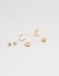 Gold Diamante Hoop Earrings 3-Pack - link has visual effect only