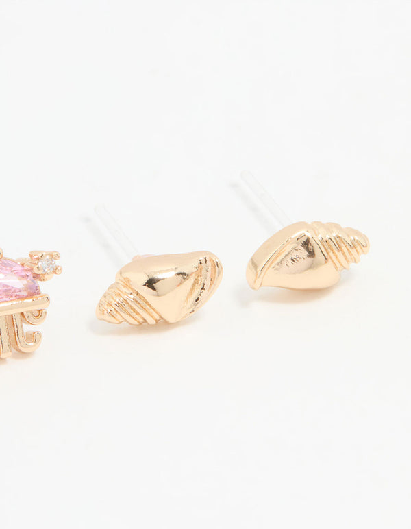 Gold Diamante Jellyfish & Shell Earrings 3-Pack
