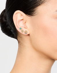 Gold Cubic Zirconia Mini Clover Stud Earrings 3-Pack - link has visual effect only