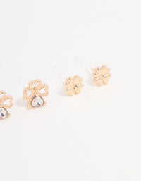 Gold Cubic Zirconia Mini Clover Stud Earrings 3-Pack - link has visual effect only