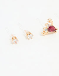 Gold Diamante Lobster & Shell Earrings 3-Pack - link has visual effect only