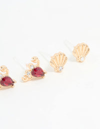 Gold Diamante Lobster & Shell Earrings 3-Pack - link has visual effect only