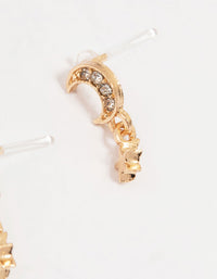 Gold Diamante Moon Celestial Stud Earrings 4-Pack - link has visual effect only