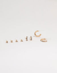 Gold Diamante Stud & Hoop Earrings 4-Pack - link has visual effect only