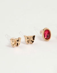 Gold Diamante Heart Mixed Stud Earrings 4-Pack - link has visual effect only