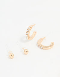 Gold Diamante Hoop & Stud Earrings 3-Pack - link has visual effect only