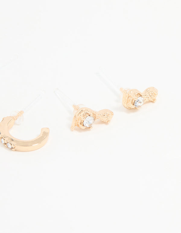 Gold Diamante Hoop & Stud Earrings 3-Pack
