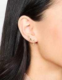 Gold Cubic Zirconia Celestial Stud Earrings 3-Pack - link has visual effect only