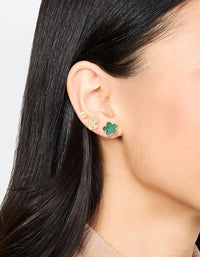 Gold Emerald Clover & Flower Stud Earrings 3-Pack - link has visual effect only