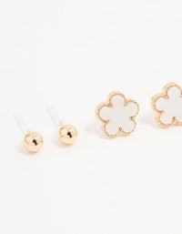Gold Diamante & White Flower Stud Earrings 3-Pack - link has visual effect only