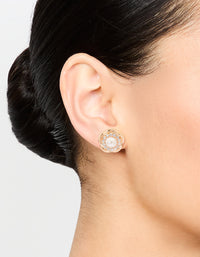 Gold Large Pearl Stud Earrings - link has visual effect only
