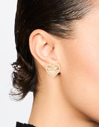 Gold Textured Pearl Heart Stud Earrings - link has visual effect only