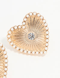 Gold Textured Pearl Heart Stud Earrings - link has visual effect only