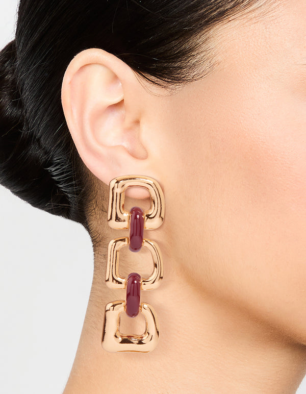 Gold Triple Chain Link Drop Earrings