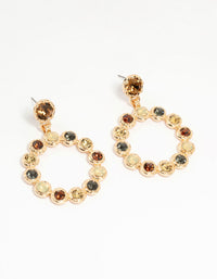Gold Multi-Coloured Stone Circle Drop Earrings - link has visual effect only