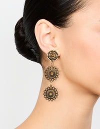 Antique Gold Triple Tier Boho Drop Earrings - link has visual effect only