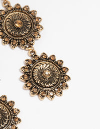 Antique Gold Triple Tier Boho Drop Earrings - link has visual effect only