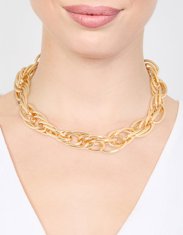 Gold Plated Chunky Wide Chain Necklace
