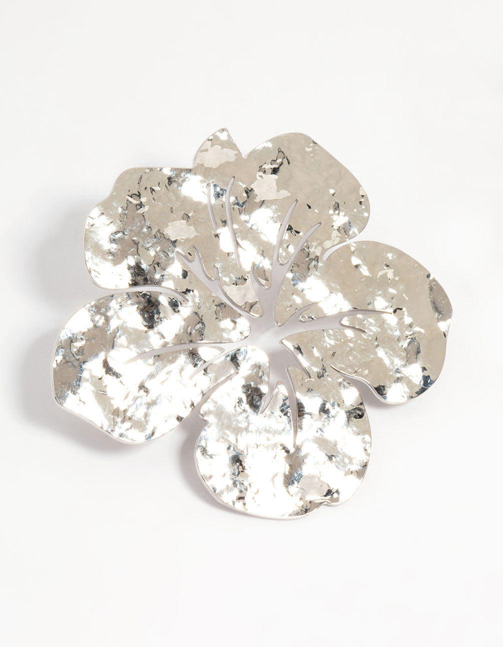 Silver Hammered Hibiscus Stud Earrings