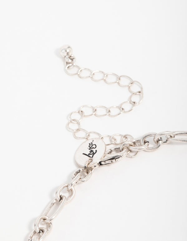 Antique Silver Turquoise Stone Cross Pendant Necklace