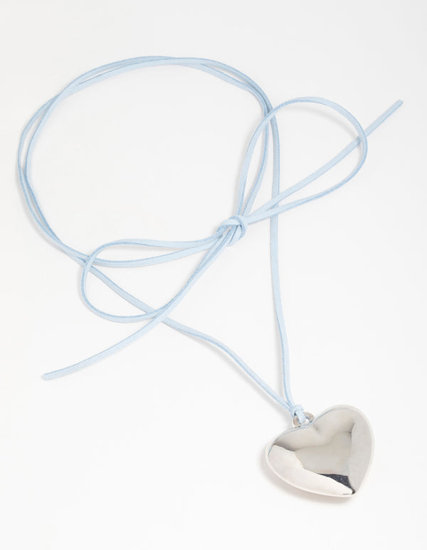 Silver Puffy Heart Cord Necklace