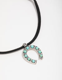 Silver Cord Turquoise Horseshoe Choker Necklace - link has visual effect only