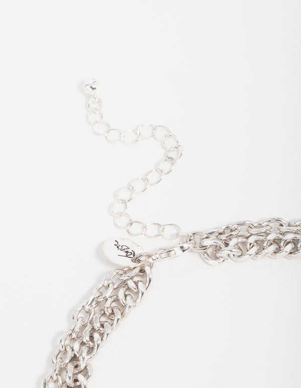 Silver Turquoise & Heart Layered Charm Necklace