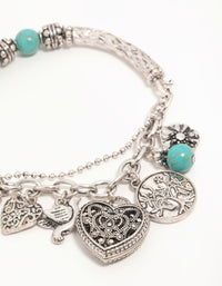 Antique Silver Turquoise Heart Charm Stretch Bracelet - link has visual effect only