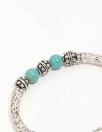 Antique Silver Turquoise Heart Charm Stretch Bracelet - link has visual effect only