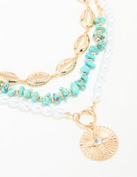 Gold Pearl & Turquoise Stone Layered Necklace - link has visual effect only