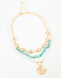 Gold Pearl & Turquoise Stone Layered Necklace - link has visual effect only