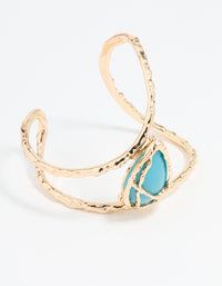 Gold Turquoise Semi-Precious Stone Wrist Cuff - link has visual effect only
