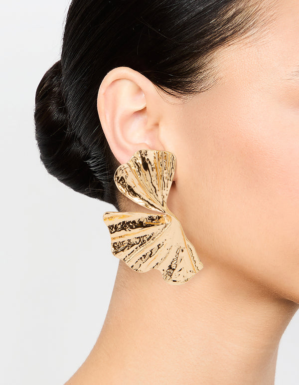 Gold Organic Twist Fan Stud Earrings