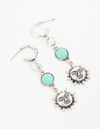 Antique Silver Turquoise Stone & Sun Drop Earrings - link has visual effect only