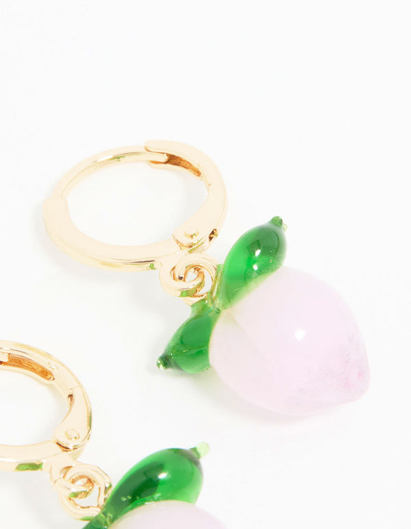 Gold Peach Beaded Huggie Earrings