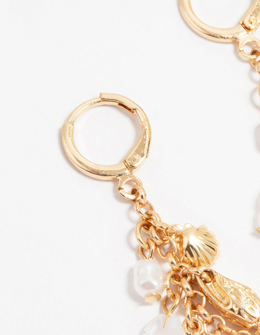Gold Shell Fish Charm Drop Earrings