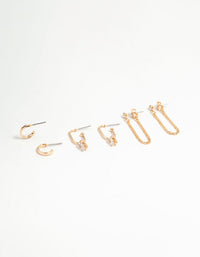 Gold Diamante Chain & Hoop Earrings 3-Pack - link has visual effect only