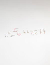 Silver Flower & Butterfly Mixed Earring Stack 6-Pack - link has visual effect only