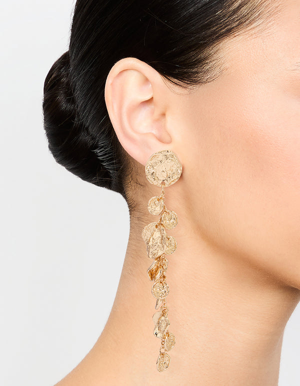 Gold Molten Circle Drop Earrings