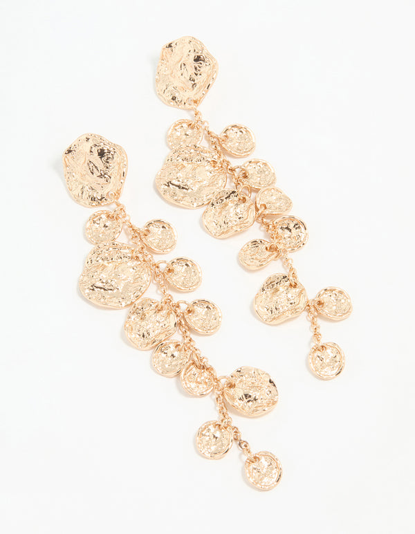 Gold Molten Circle Drop Earrings