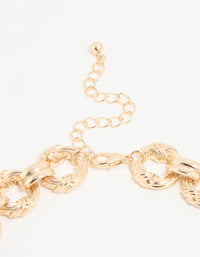 Gold Ribbed Knotted Link Necklace - link has visual effect only