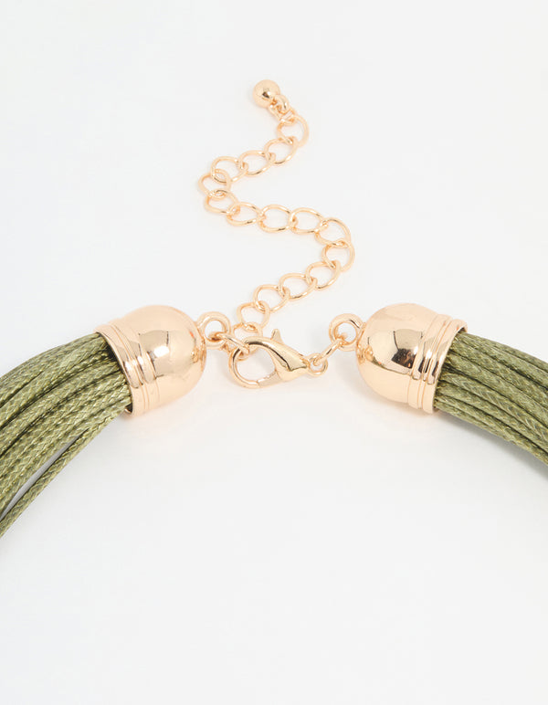 Gold Green Cord Ball Layered Necklace