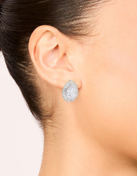 Silver Cubic Zirconia Pear Statement Stud Earrings - link has visual effect only