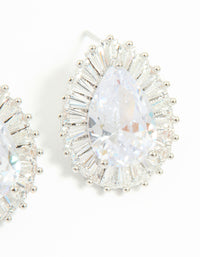 Silver Cubic Zirconia Pear Statement Stud Earrings - link has visual effect only