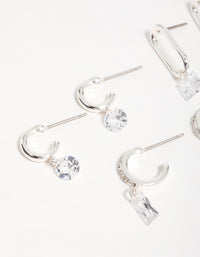 Silver Cubic Zirconia Mixed Shape Drop Earrings 3-Pack - link has visual effect only