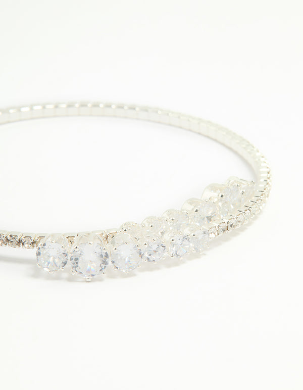 Silver Cubic Zirconia Front Detail Wrist Cuff