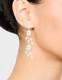 Silver Cubic Zirconia Fan-Shaped Drop Earrings - link has visual effect only